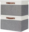 Temary Collapsible Storage Bins Storage Boxes with lid, 2 Pack Storage Baskets with Lid Organizing Clothes, Decorative Organizer Bins with Handles (White&Gray, 15x11x9.5inch)