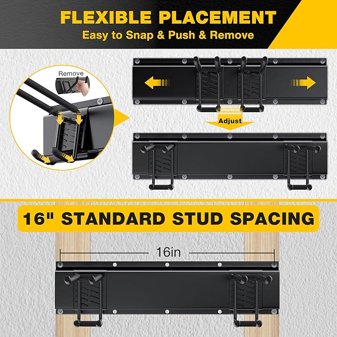 Garage Tool Organizer Wall Mount with 64 inches Rails and 10 Adjustable Heavy-Duty Hooks, Garden Tool Organizer, 14 Pack Carries 630 lbs, Heavy Duty Garage Storage Rack For Yard, Shed, Easy to install