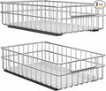 Pull out Cabinet Organizer, Stainless Steel 2-Pack Slide out Drawer with Silent Full-Extension Slides, Adhesive Roll out Can Spice Storage Basket Shelf Rack for Pantry, Kitchen, Bathroom, Home Closet