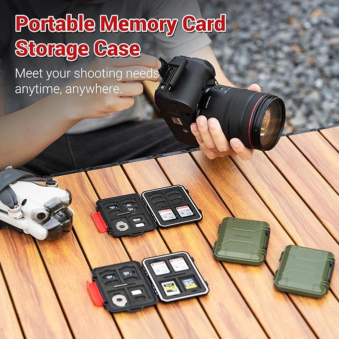 22 Slots SD MicroSD Memory Card Case, IP67 Waterproof Anti-Shock Memory Card Holder for 8 SD SDHC SDXC Cards, 12 MicroSD TF MSD Cards, 2 Nano SIM Storage Carrying Case - Black