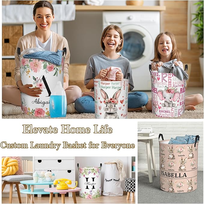 Custom Name Laundry Hamper, Personalized Laundry Basket with Name for Boys Girls Kids Men Women, Customized Name Dirty Clothes Basket Gifts for Clothes Toy Bathroom Bedroom Laundry Room Dorm