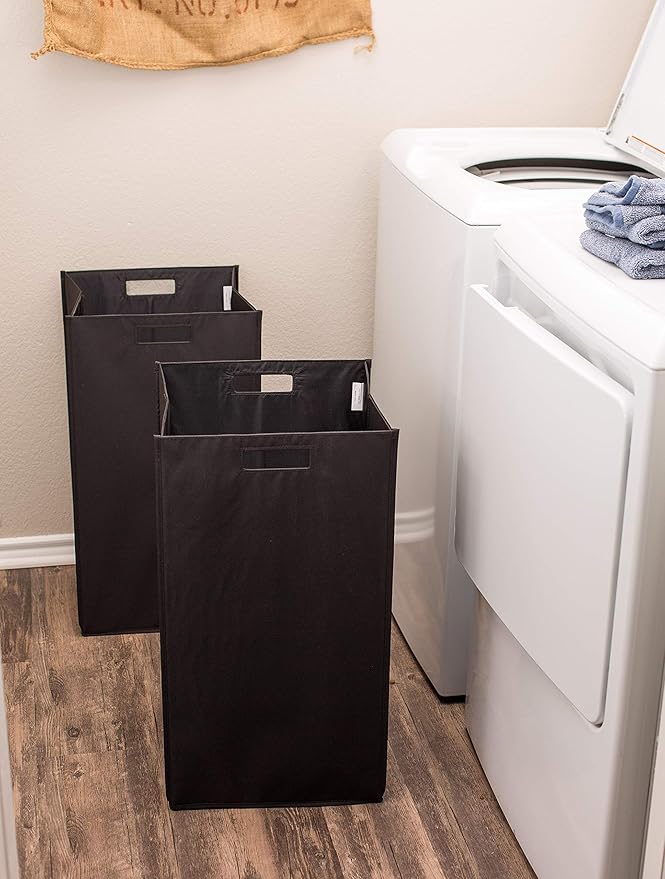 Internet's Best Collapsible Laundry Hamper - Set of 2 - Dirty Clothes Sorter with Handles - Magnetic Side - Easy Storage - Folding - Black