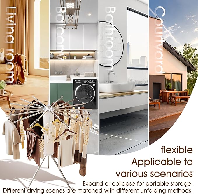 Tripod Clothes Drying Rack,Drying Rack Clothing Foldable,(16 Aluminium Poles),Standing Dry Racks,Laundry Drying Rack,Clothes Hanger Rack,Laundry Rack Folding,Collapsible,Retractable