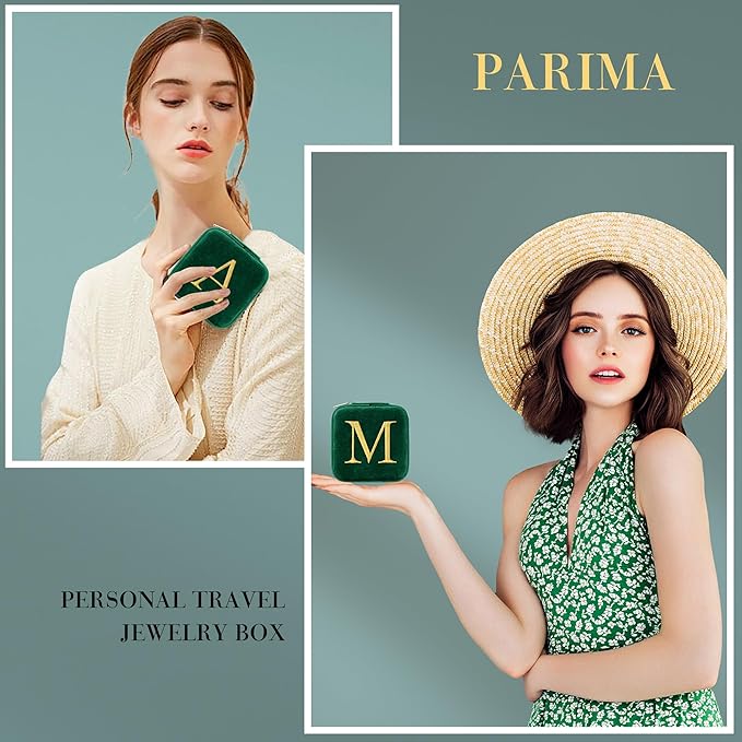 Parima Plush Velvet Jewelry Travel Organizer for Women Girl - Small Travel Jewelry Box Personalized Jewelry Case Travel Essentials for Women Birthday Mom Friends Teenage Gift Idea - Letter O, Green