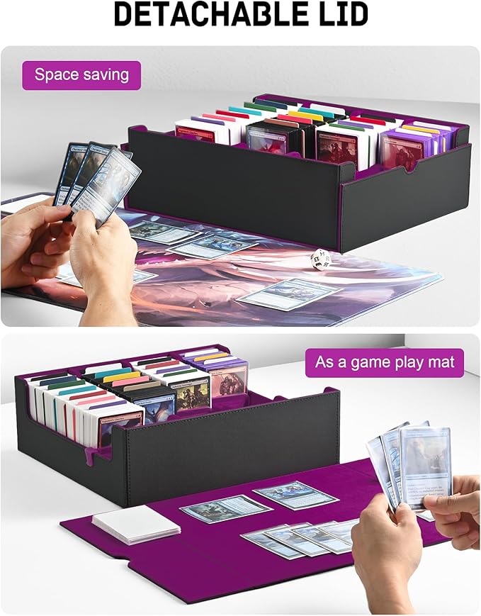 ZLCA Card Storage Box for MTG PTCG, Commander Deck Box Holds 3200+ Cards, Trading Card Storage Case with 4 Stoppers, Card Organizer for TCG Sport Cards(Black&Purple)