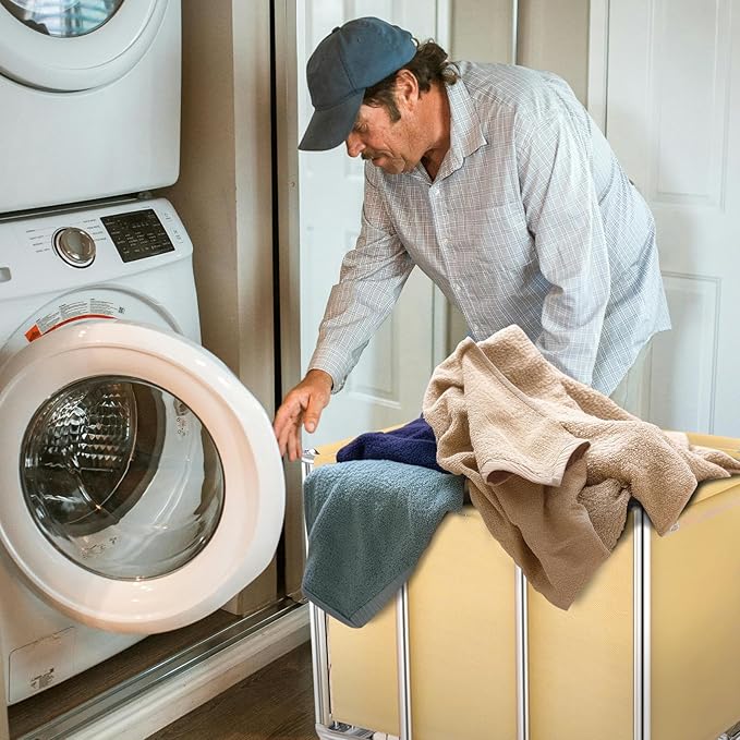 Commercial Laundry Cart with Wheels, 11.35 Bushels Large Roller with Removable Waterproof Canvas Lined Basket, Heavy Duty Stainless Steel for Hotels and Hospitals