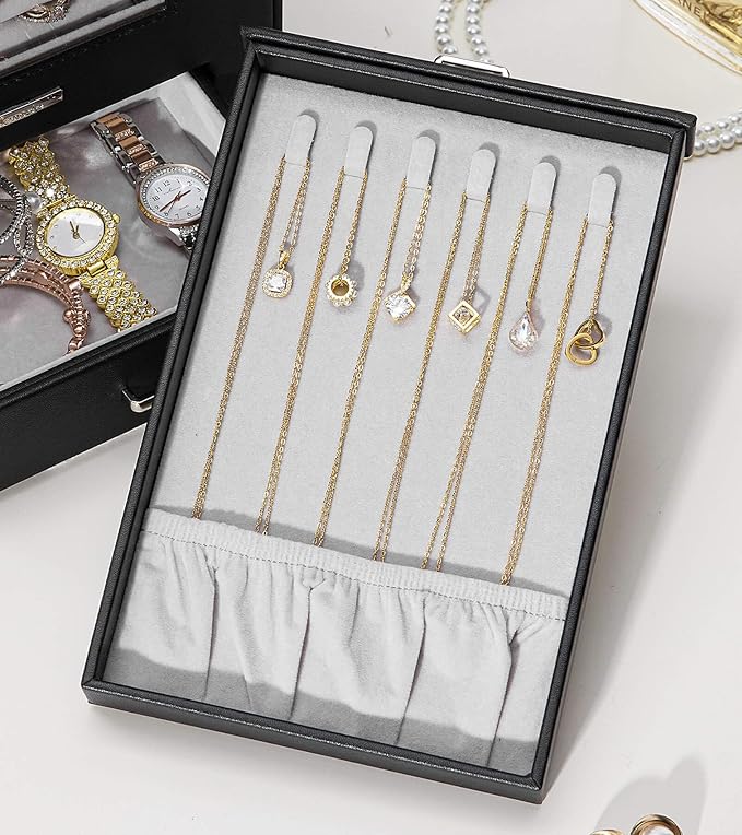 Homde Jewelry Organizer with Transparent Window Necklace Hooks Gift for Women Jewelry Box Display Case for Necklaces Rings Earrings Bracelets and Other Accessories (Black)