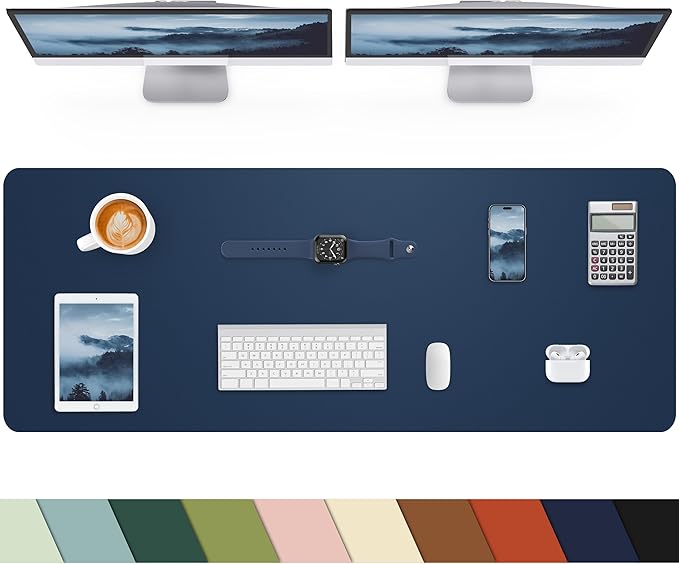 Large Desk mat, Leather Desk Pad Protector,Office Desk Mat,Mouse Pad, Non-Slip Desk Blotter, Laptop Desk Pad, Waterproof Desk Writing Pad for Office&Home (Midnight Blue, 55" x 17")