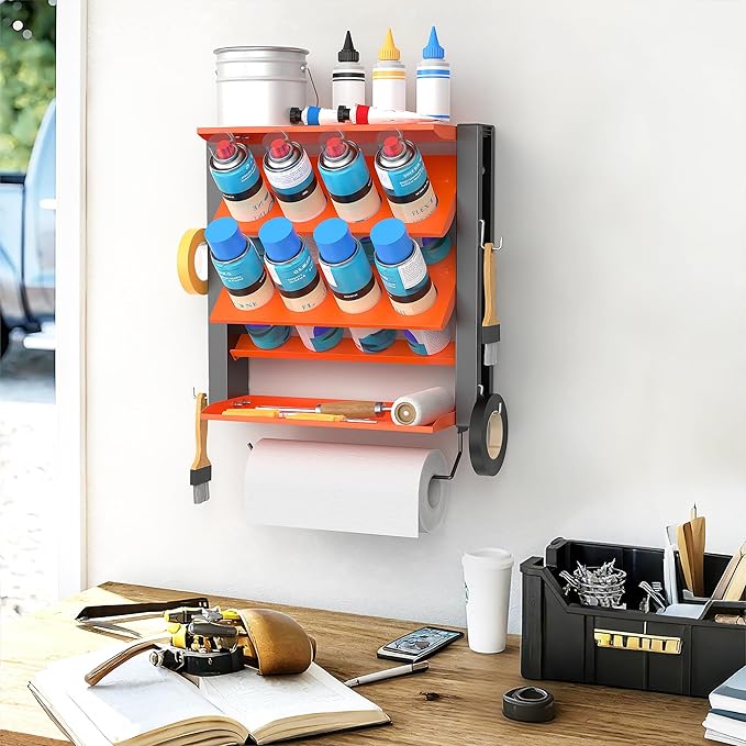 EVERHANGER Spray Can Holder, Lube Can Wall Mount Storage Rack Heavy Duty Paint Bottle Organizer for Garage & Home | 8 Can Holes & 2 Shelf