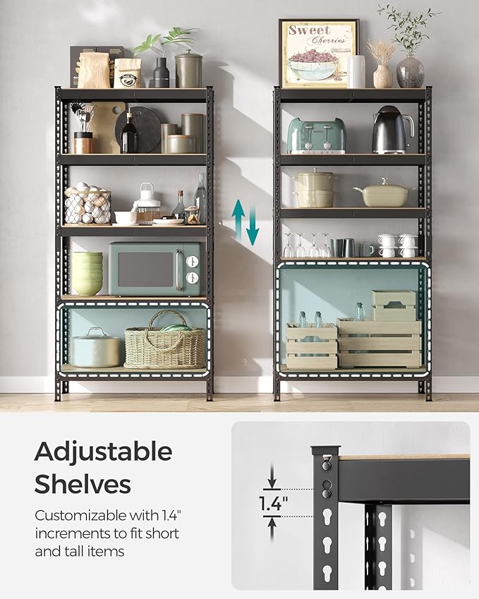 SONGMICS 5-Tier Storage Shelves, Load 2310 lb, Set of 2 Garage Storage, Boltless Assembly, Adjustable Shelving Unit, 17.7 x 35.4 x 70.9 Inches, for Study Shed Basement, Black UGLR450B02