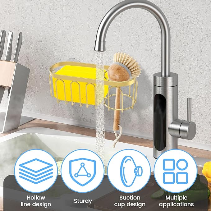 4 Pcs Sponge Holder Stainless Steel Kitchen Sink Caddy with Strong Suction Cups No Drill Practical Dish Sponge Holder for Home Kitchen Sink Bathroom