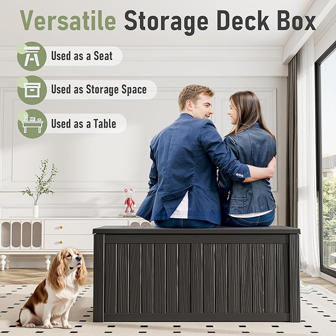 120 Gallon Outdoor Storage Box, Resin Deck Boxes Outdoor Waterproof For Patio Furniture, Garden Tools, Pool Supplies, Lockable And UV Resistant