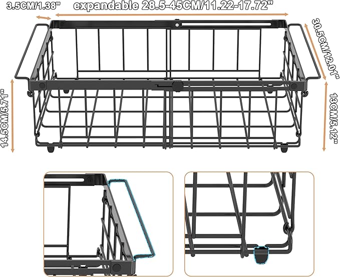 UMDONX Freezer Organizer Bins – Expandable from 11.2" to 17.7", Fit 5–10 Cu.Ft Chest Freezer, Hanging Storage Baskets for Deep Freezer, Easy Slide Access, 2 Pack (Black)