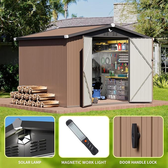 Metal Storage Shed,10x8 Outdoor Storage Building,Large Backyard Sheds with Lockable Doors,Waterproof Outside Storage Sheds