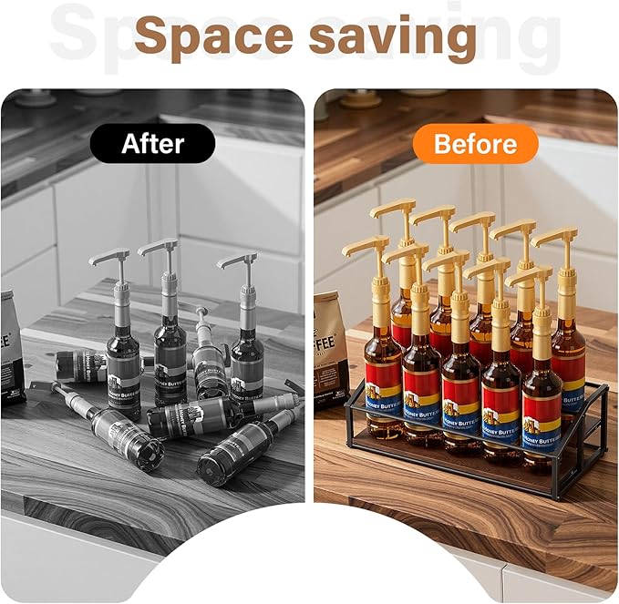Coffee Syrup Organizer Rack, Liquor Bottle Display Shelf, 2 Tier 10 Syrup Bottles Holder Stand for Coffee Bar Kitchen Small Wine Rack for Family Storage for Syrup Wine Dressing