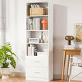 Cozy Castle 74.1'' Bookshelf,Tall Bookcase with Drawers, 4-Tier Open Bookshelf with Adjustable Storage Shelves,23.6 Inches Wide Floor Standing Bookcase for Home Office,Bedroom,Living Room,White