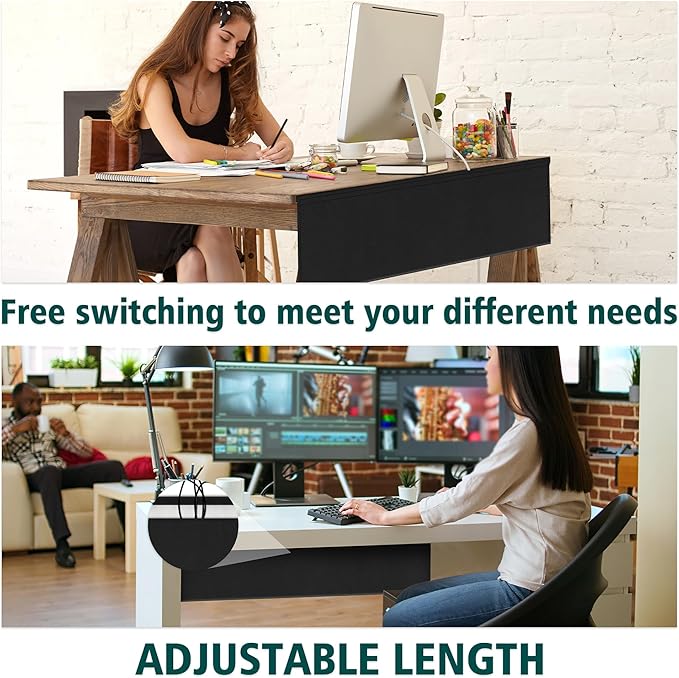 48" Under Desk Privacy Panel with Cable Management Organizer Sleeve Self-Adhesive Modesty Panel for Cord Organizer Pockets and Desk Skirt for Home Office or Standing Workstation