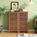 Mid-Century Fluted 8 Drawers Dresser, Modern Wooden Tall Dresser with Smooth Metal Handles, Storage Chest Clothes Organizer for Bedroom, Entryway & Office, Walnut X2