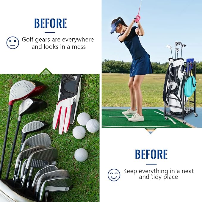 Mythinglogic Golf Storage Garage Organizer, Golf Bag Storage Stand and Other Golfing Equipment Rack, Extra Storage Rack for Golf Clubs