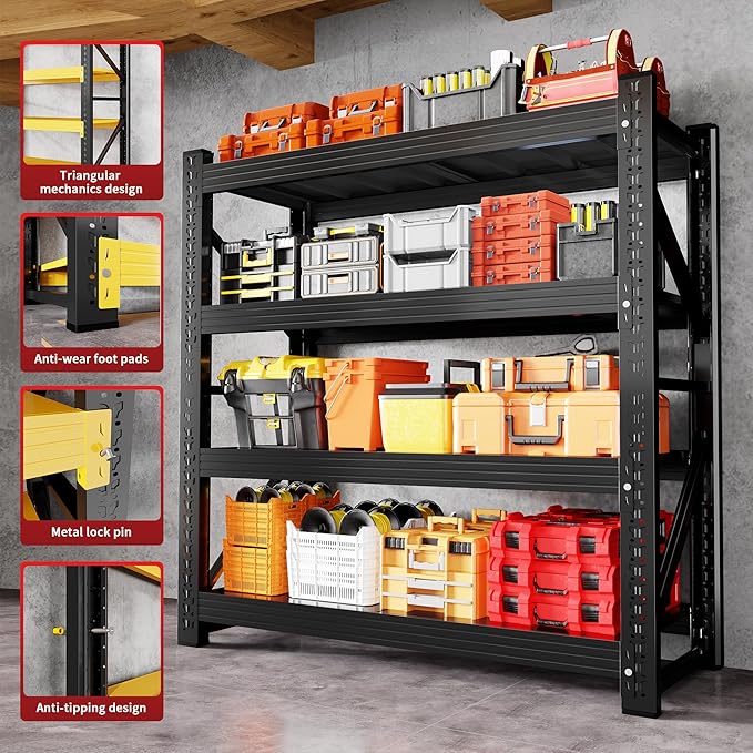 5000LBS Heavy Duty Garage Shelving 59" W Garage Storage Shelves 4-Tier Metal Adjustable Shelf Unit Storage Rack for Basement Supermarket Warehouse 59" W x 24" D x 78" H Black