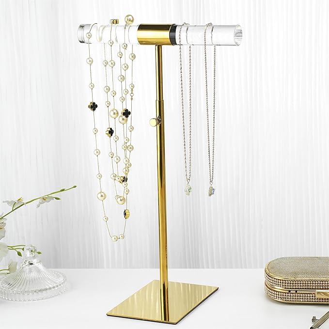 Jewelry Display Stand 2 Packs Stainless Steel Purse Display Stand Acrylic Necklaces Holder Towers Adjustable Height Tabletop Jewelry Organizer for Home Store Boutique