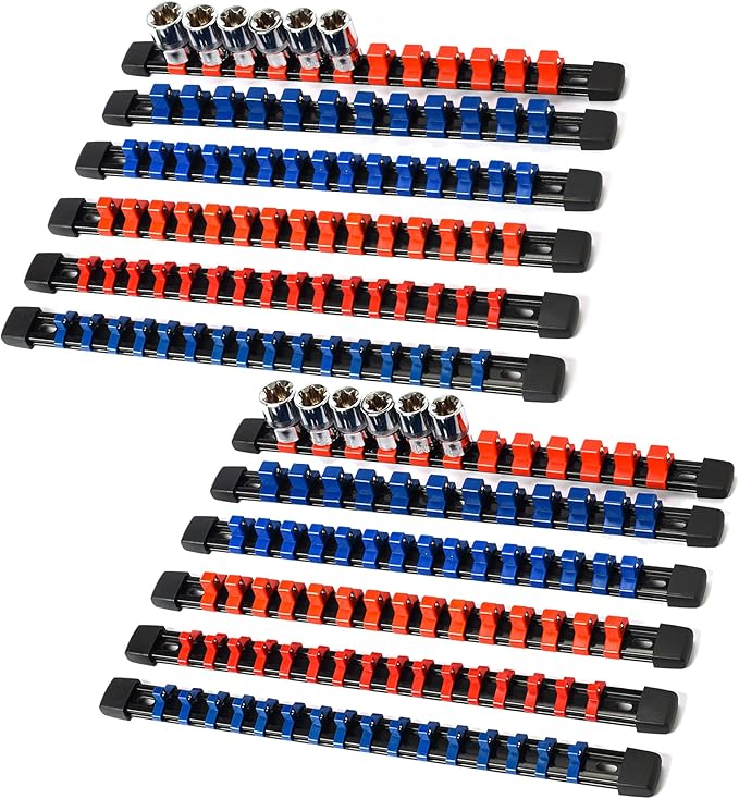 Socket Organizer Drive ABS Tools-Socket Holder, Premium Quality 12 Pieces Socket Holders Kit 1/4-Inch x 64 Clips, 3/8-Inch x 60 Clips, 1/2-Inch x 48 Clips