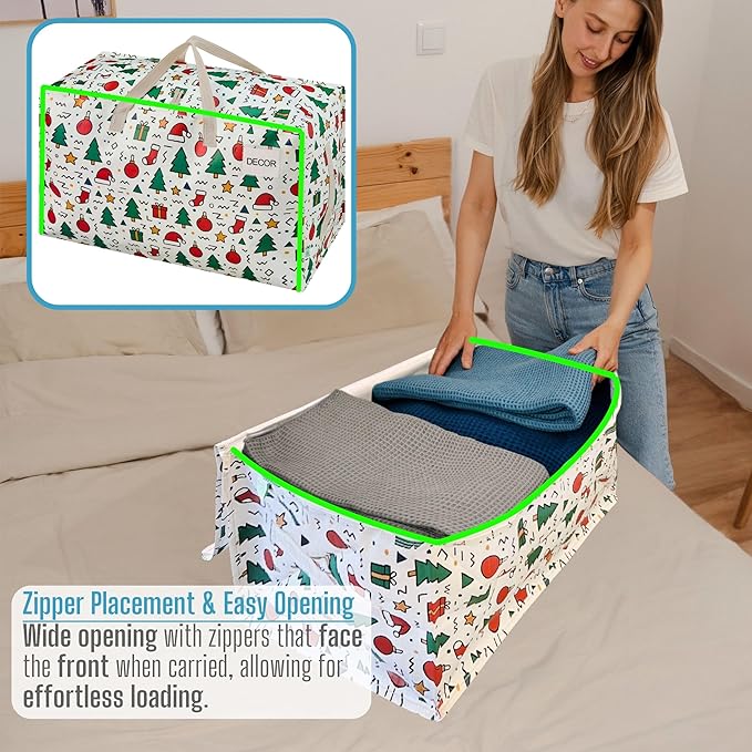 VENO 2 Pack Moving Bags and Large Christmas Decoration Storage Bins with lids. Alternative to Moving Boxes, Packing Supplies for College. Heavy Duty Totes (Jingle Mix, 2 Pack)