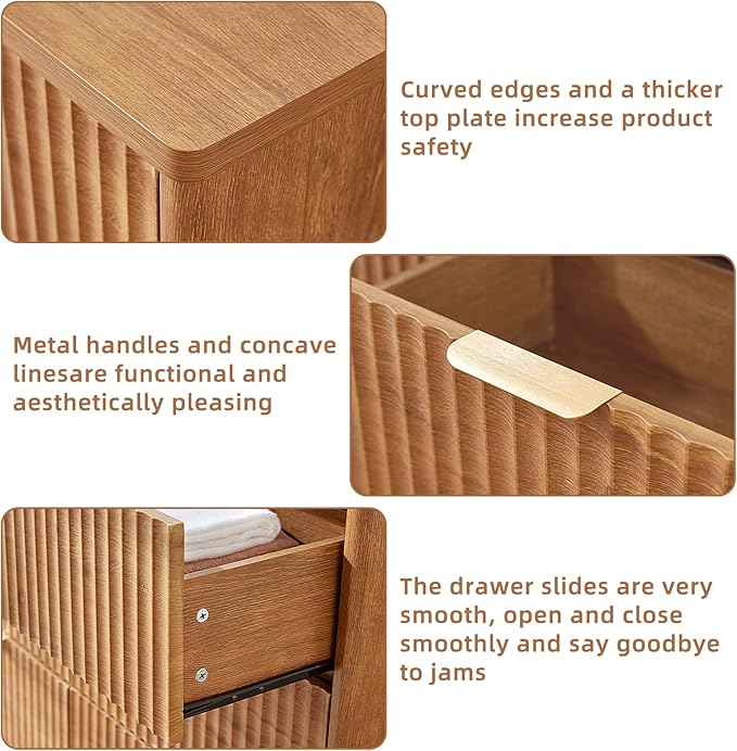 LEYAOYAO Fluted 6 Drawers Dresser, 48" Wide Modern Chest of Drawers with Woodgrain Top, Curved Profile Design, Dresser TV Stand, Wood Drawer Organizer for Bedroom, Living Room, Hallway,Brown