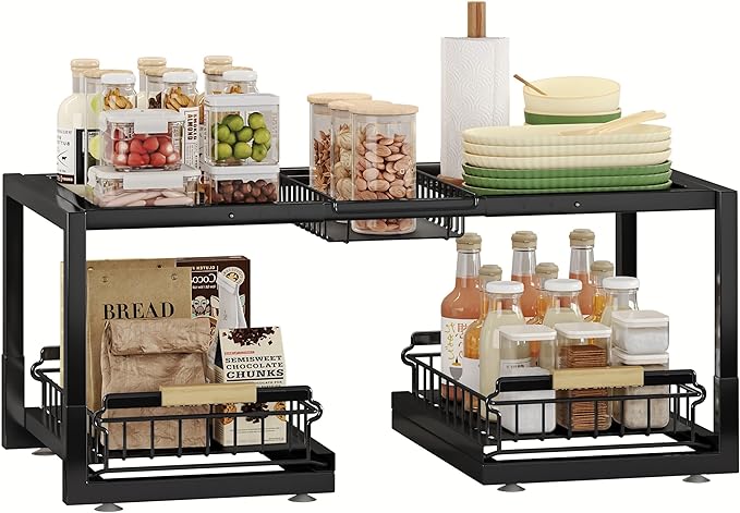 Under Sink Organizer,Pull Out Storage Organizer,2 Tier Sliding Sink Organizer Under Cabinet For Kitchen,Bathroom