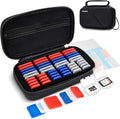 EVA PU Memory Card Case with 48PCS Clear Plastic Memory Card Holder for 24 SD SDHC SDXC & 24 TF MSD Cards,Dual-Protect Water-Resistant Anti-Shock MicroSD SD Card Carrying Organizer with Label