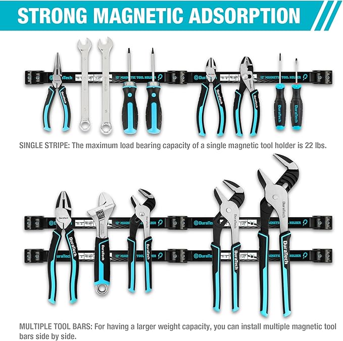 DURATECH 4 Pack 12" Magnetic Tool Holder Strip, Heavy Duty Magnetic Tool Bar, Magnetic Space Saving Tool Organizer with Mounting Screws for Garage, Workshop, Kitchen