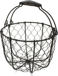 CVHOMEDECO. Round Chicken Wire Egg Basket Fruit Basket with Swing Handles Primitives Vintage Gathering Basket. Rusty