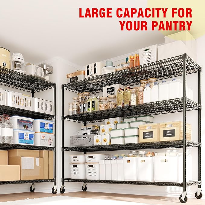 73" H Storage Shelves 2640LBS Heavy Duty Shelving Unit with Wheels & Feet, 4-Tiers Garage Shelving for Pantry Garage Kitchen Home Commercial, 73.8" H x 59" W x 23.9" D