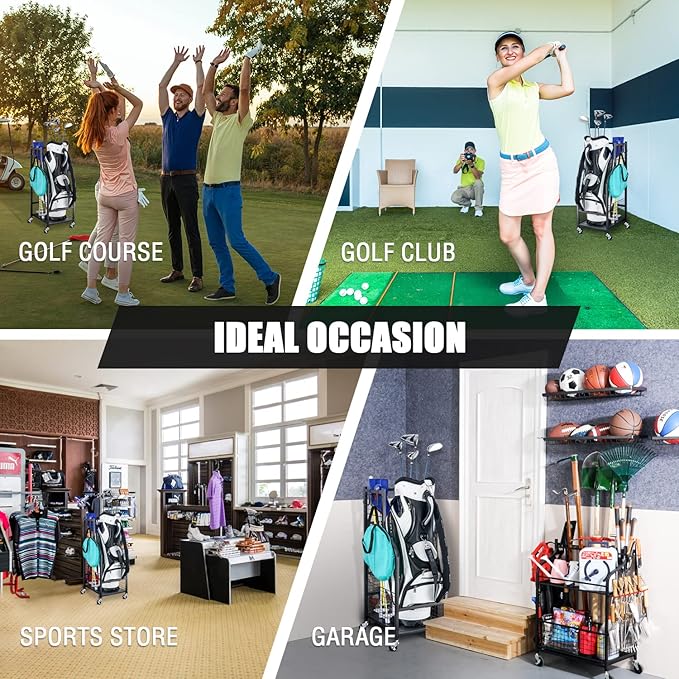 Mythinglogic Golf Storage Garage Organizer, Golf Bag Storage Stand and Other Golfing Equipment Rack, Extra Storage Rack for Golf Clubs