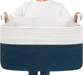 Goodpick Large Storage Baskets for Organizing, Woven Baskets for Storage, Blanket Basket Living Room, Rectangle Dirty Clothes Basket for Laundry, 21.6" x 14.9" x 11.8", Blue