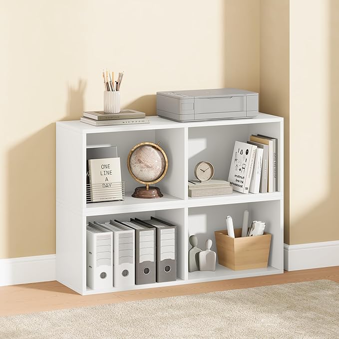 IOTXY DIY Modular Cube Bookcase - CubeXY Customizable Stackable Expandable Basic Shelving Units, 2-Cube Wooden Open Bookshelf for Miscellaneous Storage Organizer, White