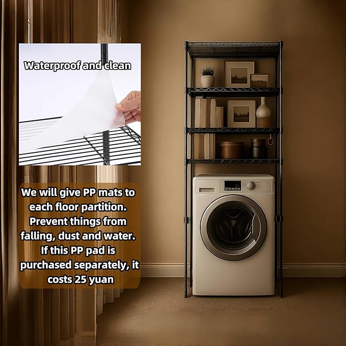 Washer, Dryer and Refrigerator Top Shelf - Extra-Wide Design, Thickened Structure, Washing Machine Rack,Height-Adjustable, Laundry Room Shelves Organizer，Over Dryer Storage(Black)
