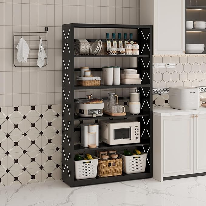 5 Tier Bookcase,Industrial Bookshelf,55" Black Metal Tall Bookshelf with Adjustable Feet and Adjustable Shelves,Home Office Bookcase Shelf Storage Organizer for Living Room、Kitchen