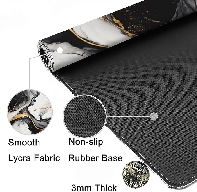 Gaming Mouse Mat Luxury Gold Abstract Fluid Art Large Mouse Pad Extended Mouse Pad Desk Mat Non-Slip Rubber Base Mice Pad Desk Pad for Office Game Home 35.4x15.75 in