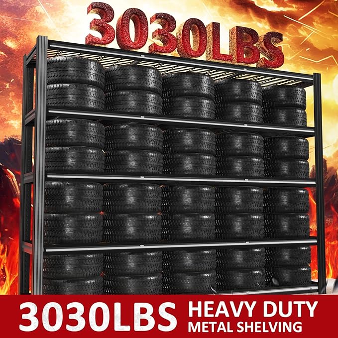 60" W x 72" H x 24" D Garage Shelving Heavy Duty,5 Tier Adjustable Metal Shelves Storage Rack,3030 LBS Large Industrial Shelving Unit for Basement,Warehouse,Garage Organization