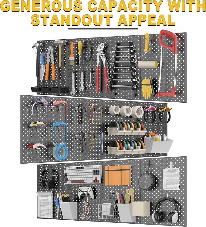 Ultrawall Metal Pegboard Panels, Pegboard Wall Organizer, Black Peg Boards for Wall, Garage Tool Storage Organization, 12"X16", 4pcs
