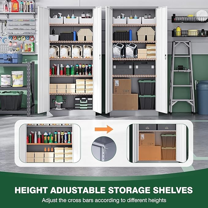 Letaya Metal Garage Storage Cabinets with Lock Door and Adjustable Shelves, Steel Tool Cabinets for Home,Office,Warehouse Organisieren (Gery White, 72" H)