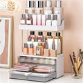 Bathroom Organizers and Storage - 3 Drawers 2 Tier Makeup Organizer, Cosmetic Storage Drawer for Dresser Countertop and Bathroom Vanity for Large Skincare, Perfume, Grey