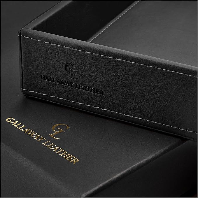 GALLAWAY LEATHER Valet Tray for Men - Nightstand Organizer EDC Tray for Wallet and Keys - Dresser Leather Catchall Dump Key Tray - Bedside Table Tray Organizer Key Bowl for Entryway Table (Black)