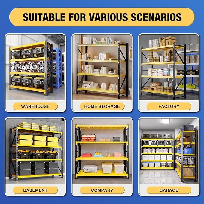torage Shelves,Garage Shelving Heavy Duty Metal Adjustable Garage Shelves, Shelving Units Industrial Shelving for Warehouse (Yellow and Black, W59.1*D23.6*H78.7)