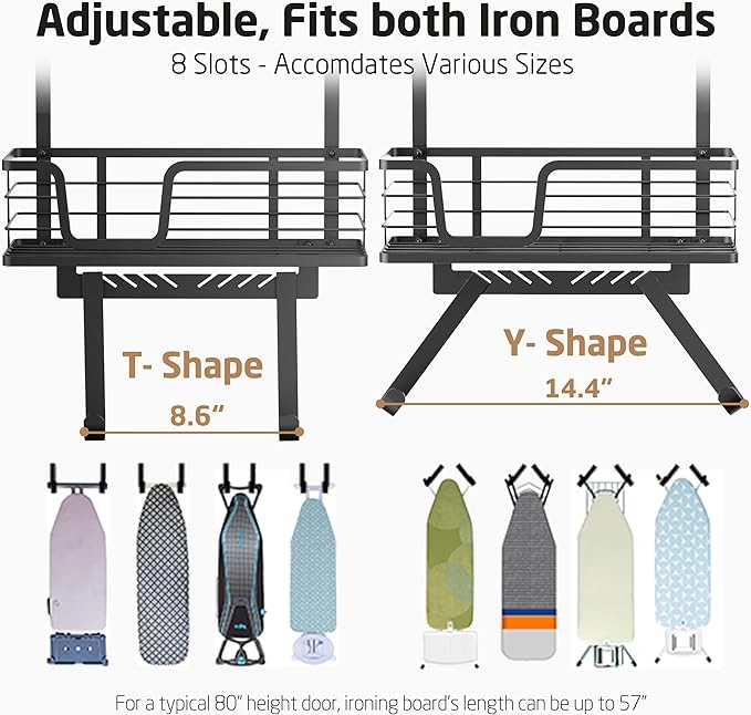 KES Over The Door Ironing Board Holder, Ironing Board Hanger for Laundry Room Organization and Storage Y and T Shaped Fits for 1 3/4 Doors Matte Black, HIR501B-BK