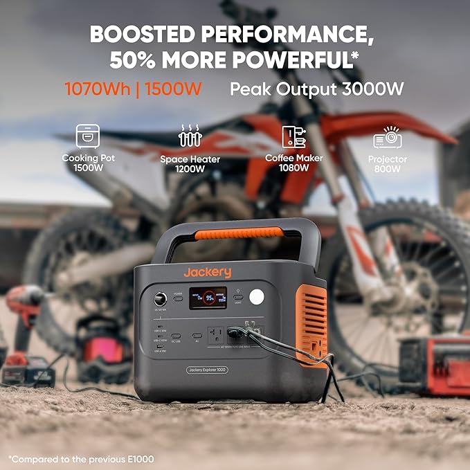 Jackery Solar Generator 1000 v2 with 2x100W Light Solar Panels,1070Wh Portable Power Station,LiFePO4 Battery, 1500W AC Output, Flexible&Lightweight Solar Kit for RV,Balcony,Camping, Emergency Backup