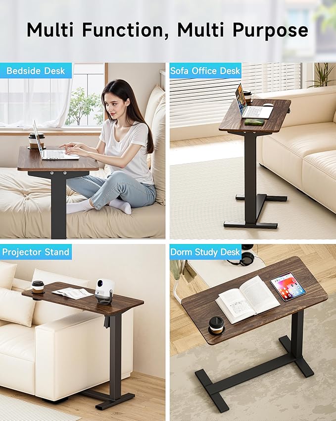 BIZUM Small Electric Standing Desk Bedside Table with Hidden Wheels 31.5 x 15.8 Inch Adjustable Computer Laptop Office Desk, Walnut