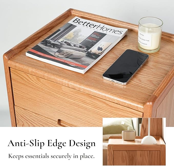 Nightstand, Solid Wood Small End Table w/3 Drawers, Modern Bedside Tables, Mid Century Night Stand, Bed Side Table, 15.75" W x 13.78" D x 21.65" H (Natural)