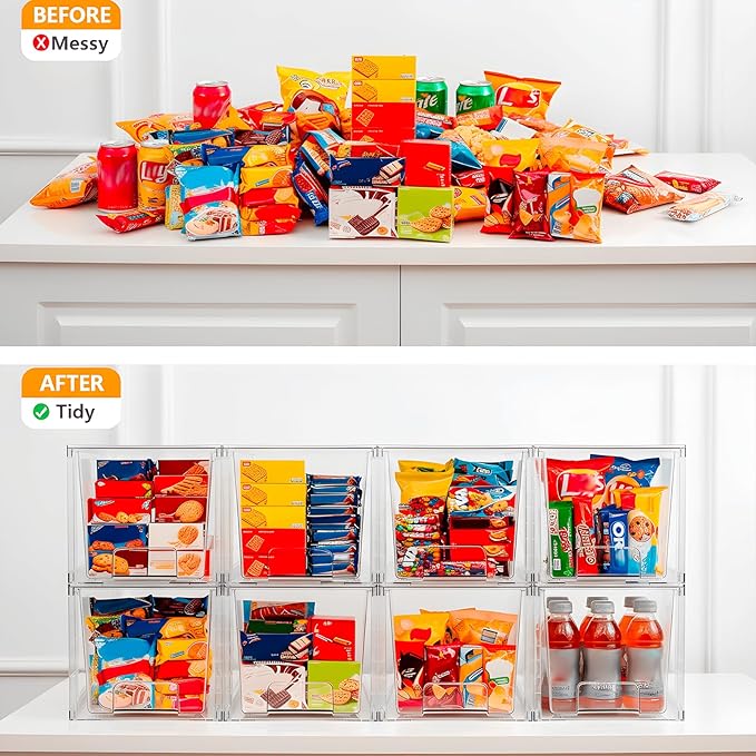 2 Pack Large Stackable Storage Drawers, Acrylic Bathroom Undersink Closet organizers and storage, Clear Plastic Bins for Pantry, Kitchen Cabinets, Makeup, Perfume, Baby Bottles, Medicine Organization